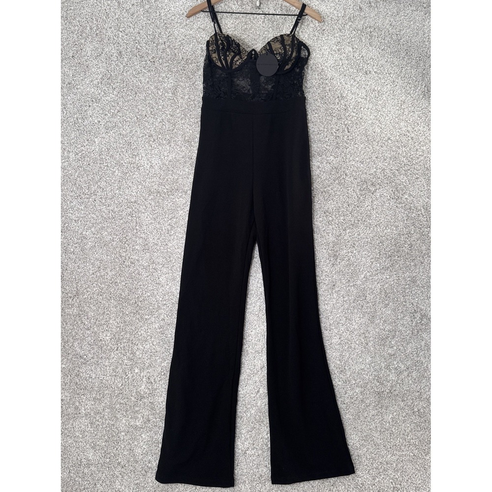 NWT Symphony Lace Jumpsuit Large Black Party NYE Cocktail Flare